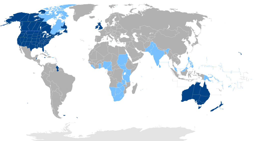 map of countries where English is the native language